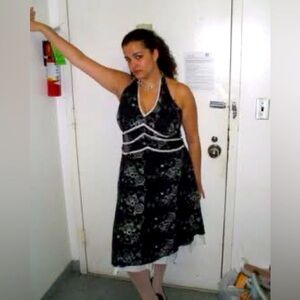 Sequined Black and White Halter Dress